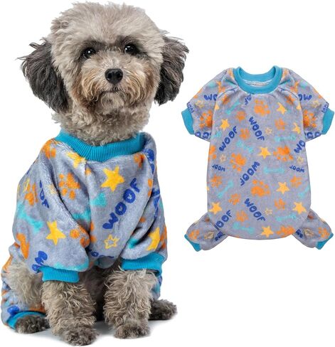 Dog Pajamas for Small Dogs, Winter Warm Dog Pjs Clothes Dog Apparel for Cold Weather, Fleece Cute Paw Pattern Pet Onesies Jumpsuit for Dogs Puppy Cats Indoor Outdoor in Saudi Arabia