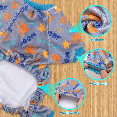 Dog Pajamas for Small Dogs, Winter Warm Dog Pjs Clothes Dog Apparel for Cold Weather, Fleece Cute Paw Pattern Pet Onesies Jumpsuit for Dogs Puppy Cats Indoor Outdoor in Saudi Arabia