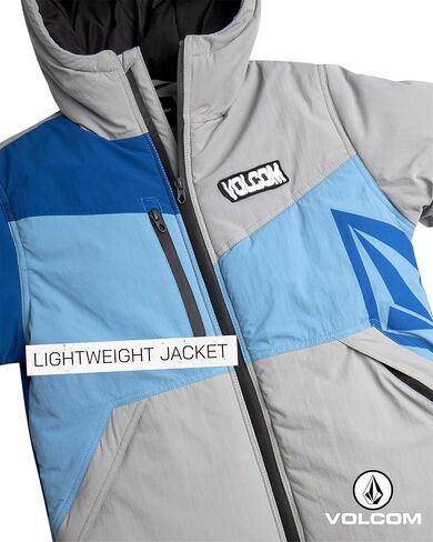 سترة تزلج للأولاد من Volcom - سترة شتوية بغطاء للرأس بسحاب كامل للأولاد - سترة دافئة بألوان متباينة للأولاد (8-20) in Kuwait