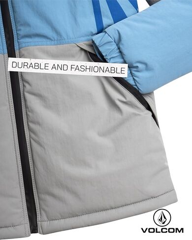 سترة تزلج للأولاد من Volcom - سترة شتوية بغطاء للرأس بسحاب كامل للأولاد - سترة دافئة بألوان متباينة للأولاد (8-20) in Kuwait