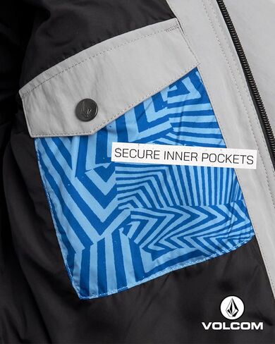 سترة تزلج للأولاد من Volcom - سترة شتوية بغطاء للرأس بسحاب كامل للأولاد - سترة دافئة بألوان متباينة للأولاد (8-20) in Kuwait