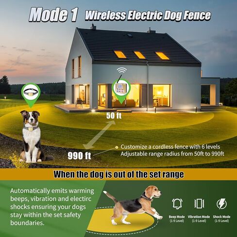 Wireless Dog Fence System & Remote Training Collar, 990FT Adjustable Electric Fence for Large/Medium/Small Dogs, 2.4G Signal Dog Containment System with 3 Training Modes in Saudi Arabia