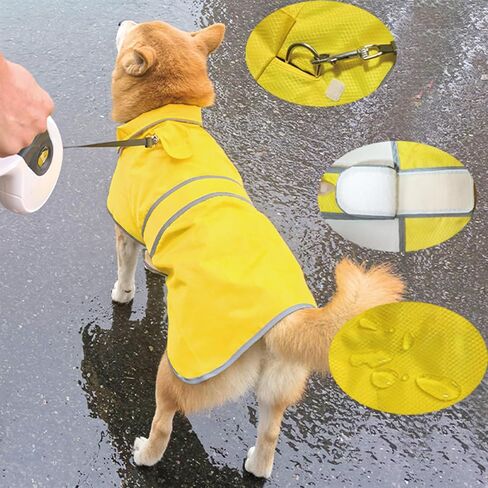 Dog Raincoat| Waterproof Adjustable & Lightweight Dog Jacket with Reflective Strips| Easy Step-in Closure for All-Weather| Fits Small Medium Large Dogs(Yellow,Small) in Saudi Arabia