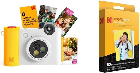 حزمة هدايا KODAK Smile + كاميرا طباعة رقمية فورية 2 في 1 وطابعة صور + حافظة + ورق صور خلفي لاصق Zink 2x3 20pk + ألبوم + مجموعات ملصقات + إطارات ملصقات + إطارات معلقة + أقلام تحديد - أبيض in Saudi Arabia