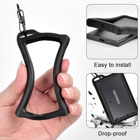 حافظة Ankhoh متوافقة مع Samsung T7/ T7 Touch Portable SSD 1TB 2TB 4TB 500GB، غطاء سيليكون للقرص الصلب الخارجي، تخزين درع محمول مع حلقة تسلق (صندوق فقط) - أسود in Saudi Arabia