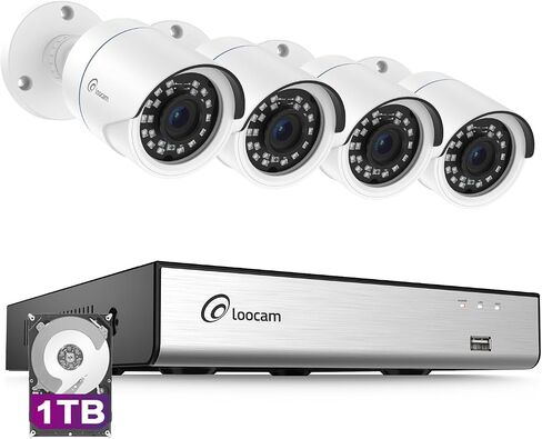 Security Camera System 1080p, AI Human Vehicle Detection, 8 Channel 4 Cams H.265+ DVR with 1TB HDD Wired Surveillance Camera, Night Vision, Remote Access, App Email Alert, IP66 Indoor Outdoor in Saudi Arabia