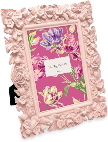 Laura Ashley 5x7 Pink Floral Textured Hand-Crafted Resin Picture Frame with Easel, for Tabletop & Wall Display, Decorative Floral Design Home Décor, Photo Gallery, Art & More (5x7, Pink) in Saudi Arabia