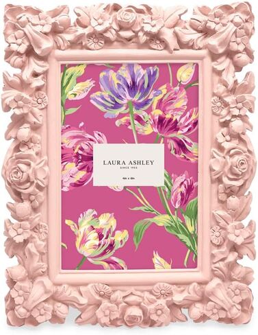 Laura Ashley 5x7 Pink Floral Textured Hand-Crafted Resin Picture Frame with Easel, for Tabletop & Wall Display, Decorative Floral Design Home Décor, Photo Gallery, Art & More (5x7, Pink) in Saudi Arabia