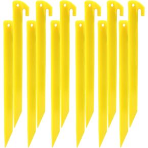 24 Pack Plastic Tent Stakes, 11 Inch Yellow Tent Spikes Hook Durable Garden Landscape Stakes for Camping, Gardening, Outdoor Beach