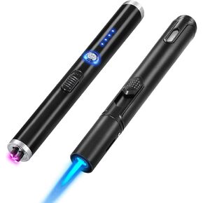 2 Pack Torch Lighter Refillable Butane Electric Candle Lighter Plasma Dual Arc Lighter USB Rechargeable Lighter Flameless Windproof Jet Flame Butane Long Lighter for Camping BBQ Home Kitchen Grill