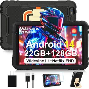 2024 Newest Android 14 Tablet, 10 inch Tablets 22GB+128GB +1TB Expand, 8000mAh Octa-Core Tablet w/ Drop-proof Case, HD IPS Display, GPS, Split Screen, Widevine L1, for Adults and Kids -Metal Rose Red