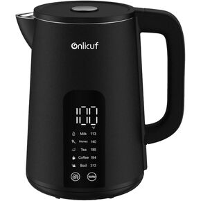 Electric Tea Kettle with Double Wall Cool Touch，1.7L Water Boiler Heater with Temperature Control，Stainless Steel Boiling Teapot, Digital Touch-Screen, Cordless, BPA-Free, Matte Black