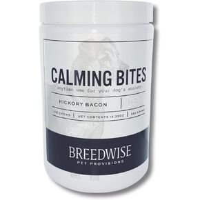 لدغات مهدئة من Breedwise للقلق والإجهاد الطبيعي بالكامل وتقليل التوتر بنكهة لحم الخنزير المقدد الهيكوري للكلاب، جرة عدد 100