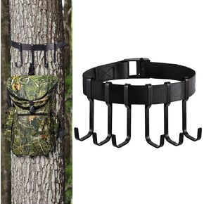Treestand Strap Gear Hangers with 6 Metal Hooks Thick Strap Bow Hanger for Hunting, Arrows Bag Archery Equipment Holder, Hunt Deer Tree Stand Saddle Accessory Kit