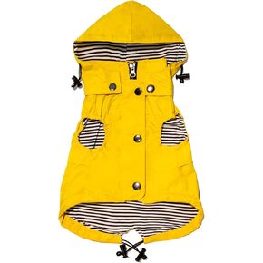 Sleeveless Zip Up Dog Raincoat with Reflective Buttons, Pockets, Rain/Water Resistant, Adjustable Drawstring, & Removable Hood - Size XS to XL - Stylish Premium Dog Raincoats (X-Large, Yellow)