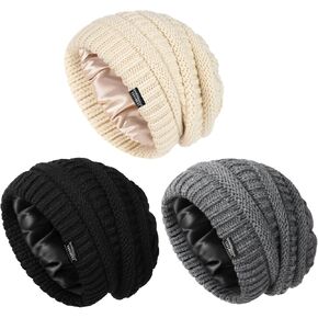 قبعات الشتاء للنساء 2023 قبعة صغيرة مبطنة بالساتان مترهل للنساء قبعة تزلج على شكل جمجمة دافئة ناعمة قابلة للتمدد in Kuwait