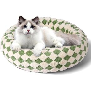 Calming Dog Bed for Small & Medium Dogs - Donut Cat Bed, Warming & Soft Cushion - Washable & Anti-Slip, 23 Inches (Blue)