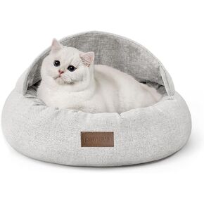 Calming Cat Bed Cave, Anti-Slip Round Dog Bed with Hooded Cover, Cat Beds for Indoor Cats with Removable Pillow 24x24x14 Inch Light Khaki in Kuwait