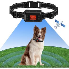 GPS Wireless Dog Fence, Electric Training Dog Collar Fence System for Dogs and Pets with Waterproof & Rechargeable Collar Receiver,Adjustable Warning Strength, Radius up to 1000 Yards
