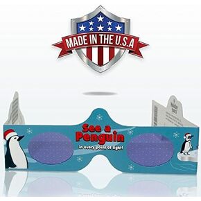 3D Christmas Glasses - 5 Pack - See PENGUINS! Turn Holiday Lights Into Magical Images For A Fun Christmas Experience. Our Holographic Glasses Are Perfect For Entertaining Family, Friends & Colleague