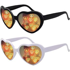 2 Pack Heart Sunglasses Diffraction Heart Shaped Glasses, Heart Effect Sunglasses for Rave Party Valentines Day Love Gift