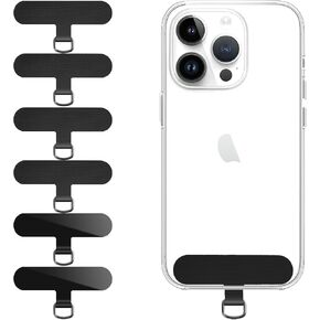 Phone Tether Tab, 6 Pack of Ultra-Thin, Durable Tabs for Phone Lanyards & Wrist Straps Replacement Part for All Full Phone Cases (Black)