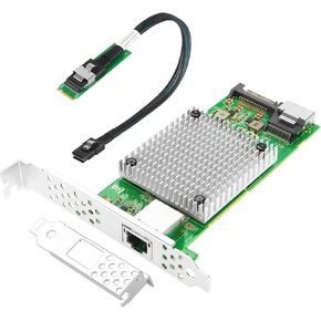 10 Gigabit M.2 to RJ45 NIC, Intel 82599 Controller, Single-Port RJ45, M Key, with SFF 8087 0.35m(1.1ft) Cable, 10 Gigabit Ethernet Expansion Card for Windows/Windows Server/Linux