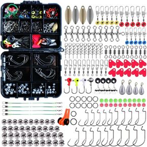 187pcs Fishing Accessories Kit, Fishing Tackle Set With Tackle Box, Sea Fishing Tackle Box Kit Including Fishing Swivels Snaps, Fishing Hooks, Sinker, Fishing Gear for Bass Crappie 187PCS