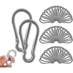 60PCS Carabiner Clip, Heavy Duty Carbon Steel Carabiner, Spring Snap Hook Clip for Keychian, Locking Carabiner for Outdoor Camping, Fishing, Hanging, Dog Leash, Silver