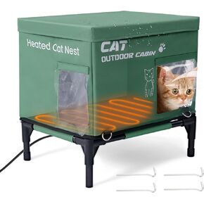 بيت القطط المُدفأ، تدفئة قابلة للتعديل على 3 مستويات USB وبابين للهروب، مأوى للقطط مقاوم للماء ومقاوم للطقس للشتاء داخليًا وخارجيًا، أخضر (17 × 13 × 16 بوصة) in Kuwait