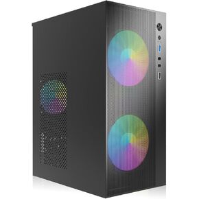 ITX PC Case, High Airflow,Mesh Front, Pre Installed 2X 120MM Rainbow case Fan, 1x 80mm Fan, Support Mini-ITX,itx case Slim with USB3.0x1, USB2.0x1I/O Port,itx case,Black