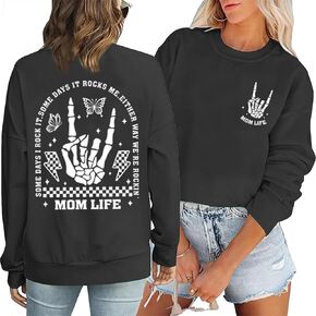 Mama Sweatshirts Mom Life Crewneck Sweatshirts Funny Mama Halloween Skeleton Rocker Graphic Sweatshirts Pullover Top