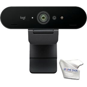 Logitech BRIO 4K Webcam Business PRO - Crystal-Clear Video, Privacy Shutter, HDR Enhanced Lighting, Noise-Cancelling Microphone, 960-001105, Windows, macOS, ChromeOS Compatible, Global Teck Cloth