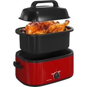 RoyalCraft 26-Quart Electric Roaster Oven with Visible Self-Basting Lid, Turkey Roaster Oven with Removable Pan and Rack, Perfect for Large Meals and Holiday Feasts, Black in Kuwait