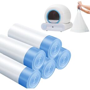 Cat Waste Bags for Automatic Cleaning Litter Boxes, self Cleaning Cat Litter Box Liners-5 Rolls (75 Counts), 17.52 x 18.3 inches Drawstring Extra Sturdy Pet Poop Bags