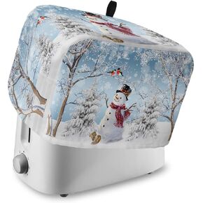 Toaster Dust Cover for Kitchen 4 Slice, Christmas Wnter Snowman Looking at Robin Squirrel Snowflakes Bread Maker Coverfor Fingerprint Protector Washable Kitchen Small Appliance Cover 12x11x8in