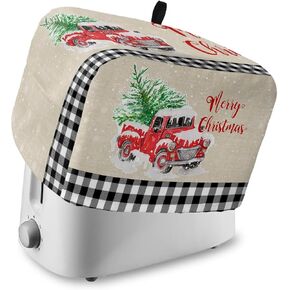 Toaster Cover 2 Slice, Christmas Red Truck Xmas Tree Snow Linen Black Plaid Bread Maker Cover Toaster Dust Cover with Pockets, Dust-Proof Cover for Kitchen Small Appliance 12x7.5x8in