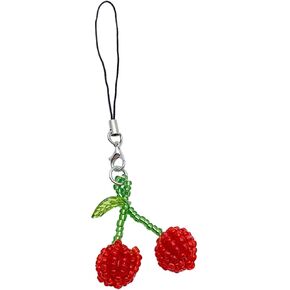 Sweet Beaded Cherry Charm Pendant Chain Phone Straps Keychain Strap Bag Decoration Lanyards Keychain Accessories
