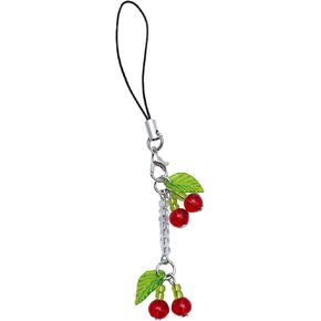 Sweet Beaded Cherry Charm Pendant Chain Phone Straps Keychain Strap Bag Decoration Lanyards Keychain Accessories in Saudi Arabia