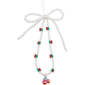 Cherry and Bow Phone Charm Strap, Wrist Strap Phone Charm Beaded Phone Lanyard Wrist Strap Phone Chain Bracelet for Women Phone Keychain Charm