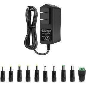 9V DC Power Supply 1A Universal AC Adapter, 100-240V 50/60Hz AC to DC 9 Volts 1Amp Power Adapter Transformer, DC 9V Power Cord, 5.5mm x 2.5mm DC Plug & 10 Tips
