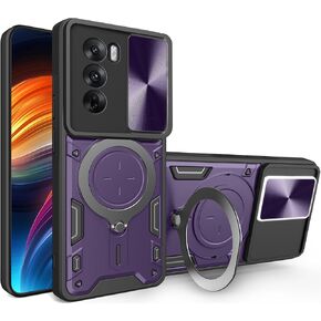 Ysnzaq Armor Case for Oppo Reno 12, Military Grade Shockproof Protective Phone Case with Magnetic Coil Bracket for Oppo Reno 12 CQ Black