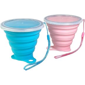 Collapsible Cups for Traveling - Portable Silicone Foldable Drinking Cup with Lid, Reusable Camping Cup for Outdoor Hiking, Home Use (9.22oz) -4 Pack