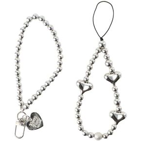 Vctitil 2pcs Phone Keychains Heart Phone Charms Love Beaded Rope For Phone Women Men Short Cell Phone Straps Keychains(Lanyard/Keychain)