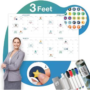 Lushleaf Designs 2024 Large Dry Erase Wall Calendar - 25" x 44" - Premium Yearly Whiteboard Planner for Office, Home, and School - Laminated, Erasable, and Reusable