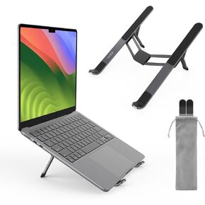 【Innovative & Ultra Compact】SODI Foldable Laptop Stand for Desk, Lightweight Portable Tablet Holder for Business Travel, Cafe, 6 Level Height Adjust Computer Holder for MacBook, Tablet 10-16", Silver