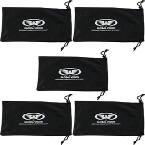 Global Vision 5 Large 4 1/4" x 8 1/2" Black Micro-Fiber Bags for Sunglasses Goggles Cell Phone Carrying Pouch Case Sleeve