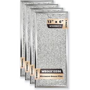 YUEERIO 13" x 6" Microwave Grease Filter Replacement for Whirlpool GE WB06X10596 W10208631A Microwave Oven vent Filter Pack 4