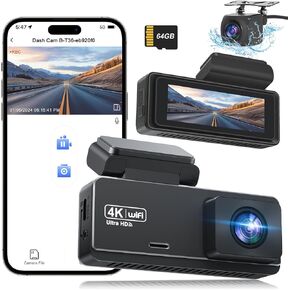 Dash Cam Front and Rear Camera 4k, WiFi Dash Camera for Cars Front and Rear with app, 4k+1080P Car Camera with 64GB Card, 2.99" Screen Dual Dashcam with 24/7 Parking Monitor, Accident Lock