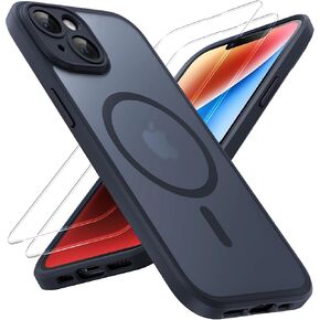 TOCOL 3 in 1 Magnetic for iPhone 14 Case, Upgraded [Full Camera Protection] [Compatible with Magsafe] [14FT Military Grade Protection] Bumper for iPhone 14 6.1 Inch, Carbon Black